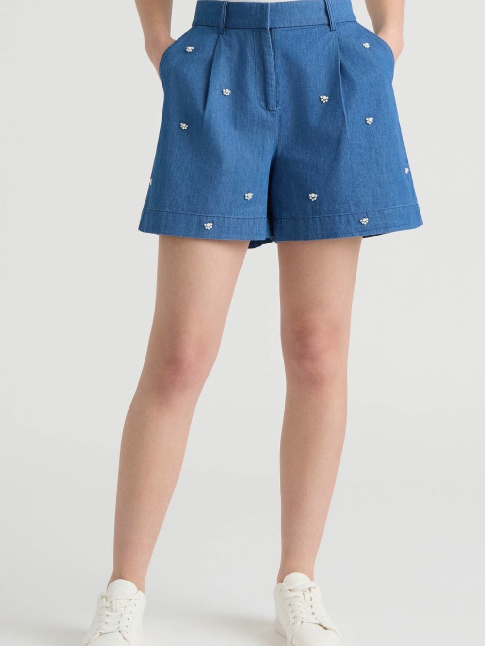 Blue Casual Embroidered Daisy Shorts